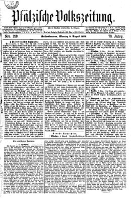 Pfälzische Volkszeitung Montag 9. August 1875