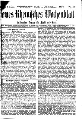 Neues rheinisches Wochenblatt Samstag 2. Dezember 1876