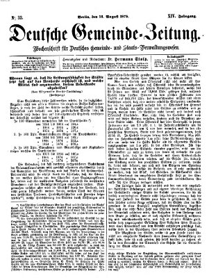 Deutsche Gemeinde-Zeitung Samstag 14. August 1875