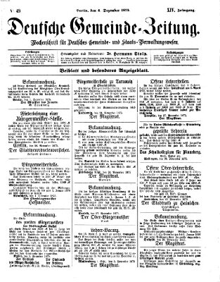 Deutsche Gemeinde-Zeitung Samstag 4. Dezember 1875