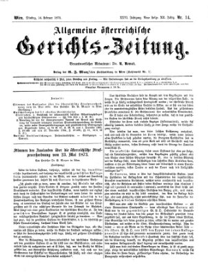 Allgemeine österreichische Gerichts-Zeitung Dienstag 16. Februar 1875