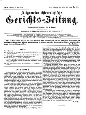 Allgemeine österreichische Gerichts-Zeitung Dienstag 13. April 1875