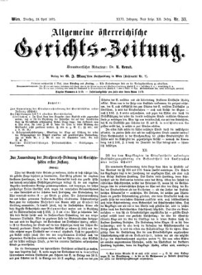 Allgemeine österreichische Gerichts-Zeitung Dienstag 20. April 1875