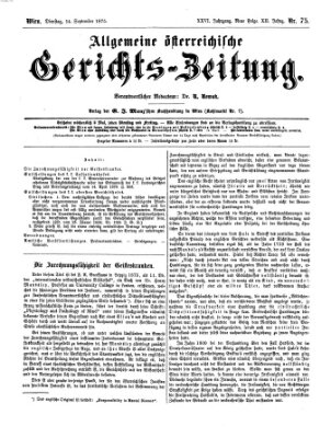 Allgemeine österreichische Gerichts-Zeitung Dienstag 14. September 1875