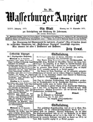 Wasserburger Anzeiger (Wasserburger Wochenblatt) Sonntag 19. September 1875