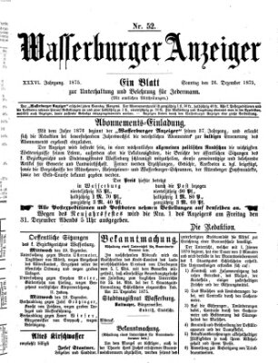 Wasserburger Anzeiger (Wasserburger Wochenblatt) Sonntag 26. Dezember 1875