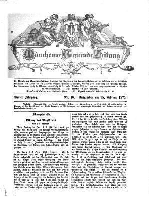 Münchener Gemeinde-Zeitung Donnerstag 25. Februar 1875