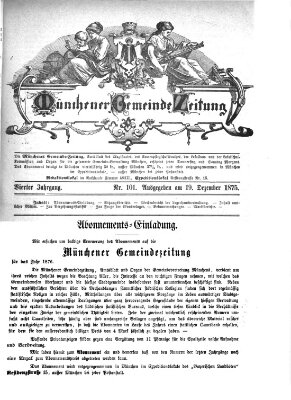 Münchener Gemeinde-Zeitung Sonntag 19. Dezember 1875