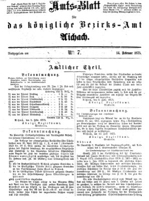 Amtsblatt für das Bezirksamt und Amtsgericht Aichach Sonntag 14. Februar 1875