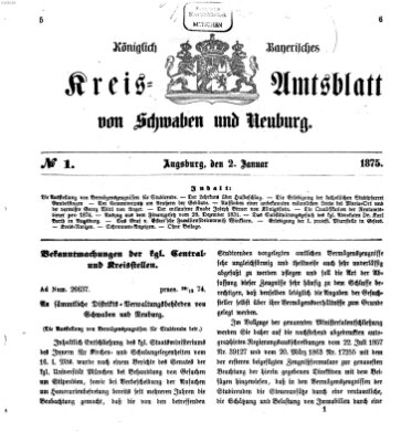 Königlich Bayerisches Kreis-Amtsblatt von Schwaben und Neuburg Samstag 2. Januar 1875