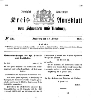 Königlich Bayerisches Kreis-Amtsblatt von Schwaben und Neuburg Samstag 13. Februar 1875