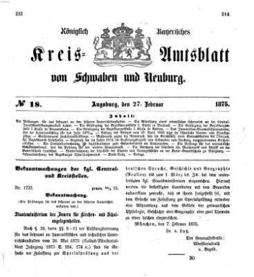 Königlich Bayerisches Kreis-Amtsblatt von Schwaben und Neuburg Samstag 27. Februar 1875