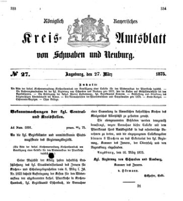 Königlich Bayerisches Kreis-Amtsblatt von Schwaben und Neuburg Samstag 27. März 1875