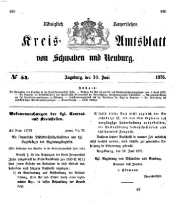 Königlich Bayerisches Kreis-Amtsblatt von Schwaben und Neuburg Mittwoch 30. Juni 1875