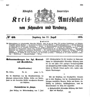 Königlich Bayerisches Kreis-Amtsblatt von Schwaben und Neuburg Samstag 21. August 1875