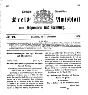 Königlich Bayerisches Kreis-Amtsblatt von Schwaben und Neuburg Mittwoch 1. September 1875