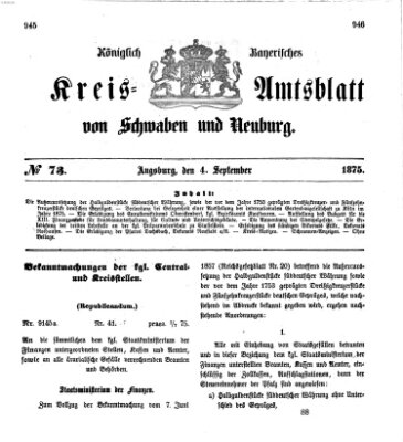 Königlich Bayerisches Kreis-Amtsblatt von Schwaben und Neuburg Samstag 4. September 1875