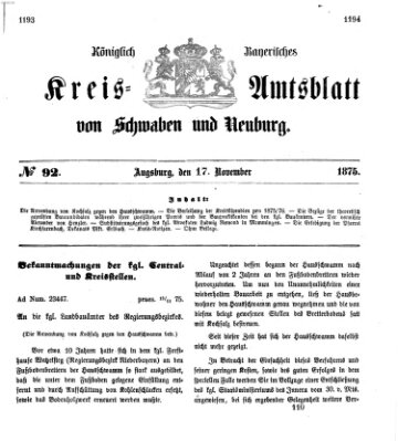 Königlich Bayerisches Kreis-Amtsblatt von Schwaben und Neuburg Mittwoch 17. November 1875