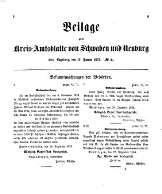 Königlich Bayerisches Kreis-Amtsblatt von Schwaben und Neuburg. Beilage zum Kreis-Amtsblatte von Schwaben und Neuburg (Königlich Bayerisches Kreis-Amtsblatt von Schwaben und Neuburg) Samstag 16. Januar 1875