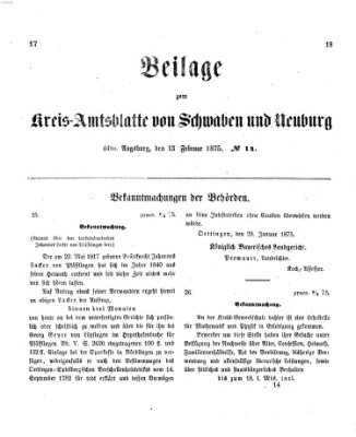 Königlich Bayerisches Kreis-Amtsblatt von Schwaben und Neuburg. Beilage zum Kreis-Amtsblatte von Schwaben und Neuburg (Königlich Bayerisches Kreis-Amtsblatt von Schwaben und Neuburg) Samstag 13. Februar 1875