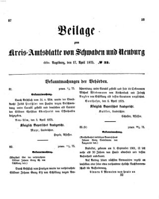 Königlich Bayerisches Kreis-Amtsblatt von Schwaben und Neuburg. Beilage zum Kreis-Amtsblatte von Schwaben und Neuburg (Königlich Bayerisches Kreis-Amtsblatt von Schwaben und Neuburg) Samstag 17. April 1875