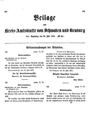 Königlich Bayerisches Kreis-Amtsblatt von Schwaben und Neuburg. Beilage zum Kreis-Amtsblatte von Schwaben und Neuburg (Königlich Bayerisches Kreis-Amtsblatt von Schwaben und Neuburg) Samstag 24. Juli 1875