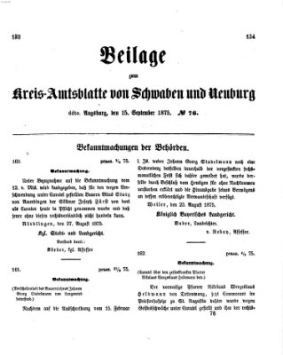 Königlich Bayerisches Kreis-Amtsblatt von Schwaben und Neuburg. Beilage zum Kreis-Amtsblatte von Schwaben und Neuburg (Königlich Bayerisches Kreis-Amtsblatt von Schwaben und Neuburg) Mittwoch 15. September 1875