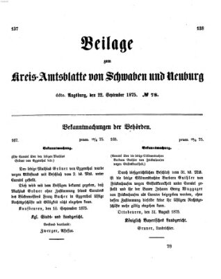 Königlich Bayerisches Kreis-Amtsblatt von Schwaben und Neuburg. Beilage zum Kreis-Amtsblatte von Schwaben und Neuburg (Königlich Bayerisches Kreis-Amtsblatt von Schwaben und Neuburg) Mittwoch 22. September 1875