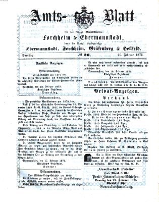 Amtsblatt für die Königlichen Bezirksämter Forchheim und Ebermannstadt sowie für die Königliche Stadt Forchheim Samstag 20. Februar 1875