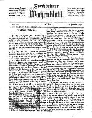 Amtsblatt für die Königlichen Bezirksämter Forchheim und Ebermannstadt sowie für die Königliche Stadt Forchheim Samstag 20. Februar 1875