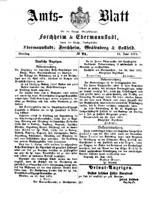 Amtsblatt für die Königlichen Bezirksämter Forchheim und Ebermannstadt sowie für die Königliche Stadt Forchheim Samstag 26. Juni 1875