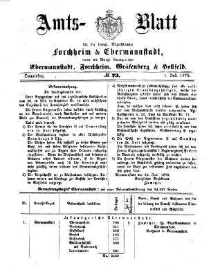 Amtsblatt für die Königlichen Bezirksämter Forchheim und Ebermannstadt sowie für die Königliche Stadt Forchheim Donnerstag 1. Juli 1875