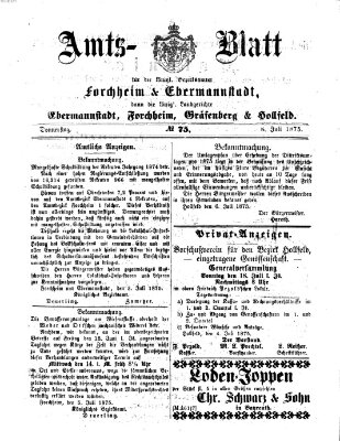 Amtsblatt für die Königlichen Bezirksämter Forchheim und Ebermannstadt sowie für die Königliche Stadt Forchheim Donnerstag 8. Juli 1875