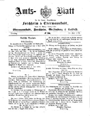 Amtsblatt für die Königlichen Bezirksämter Forchheim und Ebermannstadt sowie für die Königliche Stadt Forchheim Dienstag 13. Juli 1875