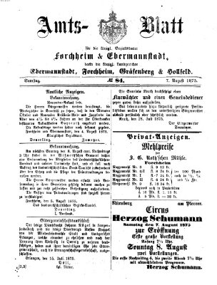 Amtsblatt für die Königlichen Bezirksämter Forchheim und Ebermannstadt sowie für die Königliche Stadt Forchheim Samstag 7. August 1875