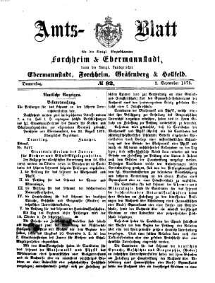 Amtsblatt für die Königlichen Bezirksämter Forchheim und Ebermannstadt sowie für die Königliche Stadt Forchheim Donnerstag 2. September 1875