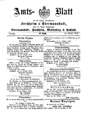 Amtsblatt für die Königlichen Bezirksämter Forchheim und Ebermannstadt sowie für die Königliche Stadt Forchheim Samstag 23. Oktober 1875