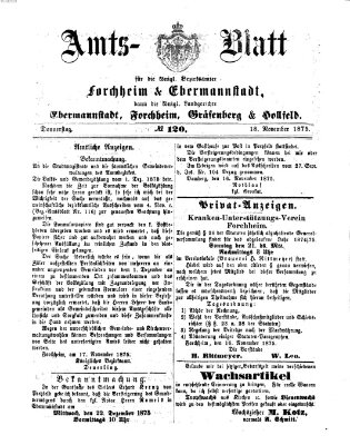 Amtsblatt für die Königlichen Bezirksämter Forchheim und Ebermannstadt sowie für die Königliche Stadt Forchheim Donnerstag 18. November 1875