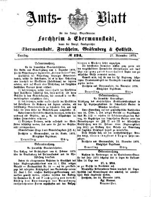 Amtsblatt für die Königlichen Bezirksämter Forchheim und Ebermannstadt sowie für die Königliche Stadt Forchheim Samstag 27. November 1875