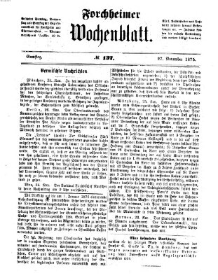 Amtsblatt für die Königlichen Bezirksämter Forchheim und Ebermannstadt sowie für die Königliche Stadt Forchheim Samstag 27. November 1875