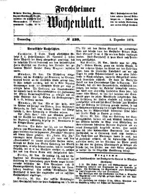 Amtsblatt für die Königlichen Bezirksämter Forchheim und Ebermannstadt sowie für die Königliche Stadt Forchheim Donnerstag 2. Dezember 1875