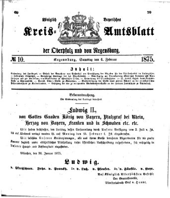 Königlich-bayerisches Kreis-Amtsblatt der Oberpfalz und von Regensburg (Königlich bayerisches Intelligenzblatt für die Oberpfalz und von Regensburg) Samstag 6. Februar 1875