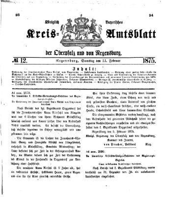 Königlich-bayerisches Kreis-Amtsblatt der Oberpfalz und von Regensburg (Königlich bayerisches Intelligenzblatt für die Oberpfalz und von Regensburg) Samstag 13. Februar 1875