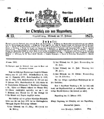 Königlich-bayerisches Kreis-Amtsblatt der Oberpfalz und von Regensburg (Königlich bayerisches Intelligenzblatt für die Oberpfalz und von Regensburg) Mittwoch 17. Februar 1875