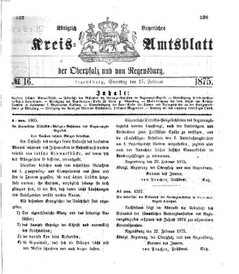 Königlich-bayerisches Kreis-Amtsblatt der Oberpfalz und von Regensburg (Königlich bayerisches Intelligenzblatt für die Oberpfalz und von Regensburg) Samstag 27. Februar 1875