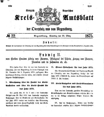 Königlich-bayerisches Kreis-Amtsblatt der Oberpfalz und von Regensburg (Königlich bayerisches Intelligenzblatt für die Oberpfalz und von Regensburg) Samstag 20. März 1875