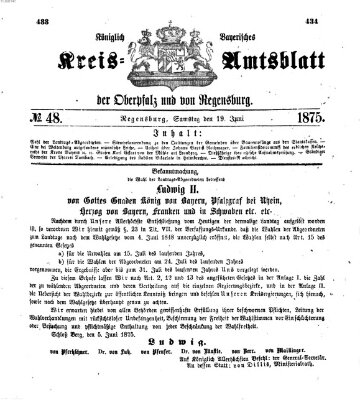 Königlich-bayerisches Kreis-Amtsblatt der Oberpfalz und von Regensburg (Königlich bayerisches Intelligenzblatt für die Oberpfalz und von Regensburg) Samstag 19. Juni 1875