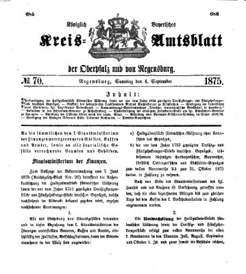 Königlich-bayerisches Kreis-Amtsblatt der Oberpfalz und von Regensburg (Königlich bayerisches Intelligenzblatt für die Oberpfalz und von Regensburg) Samstag 4. September 1875