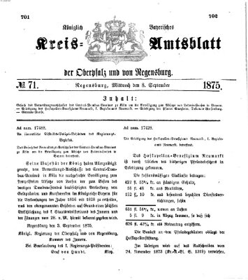 Königlich-bayerisches Kreis-Amtsblatt der Oberpfalz und von Regensburg (Königlich bayerisches Intelligenzblatt für die Oberpfalz und von Regensburg) Mittwoch 8. September 1875