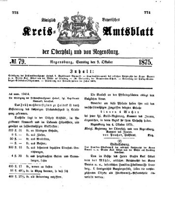 Königlich-bayerisches Kreis-Amtsblatt der Oberpfalz und von Regensburg (Königlich bayerisches Intelligenzblatt für die Oberpfalz und von Regensburg) Samstag 9. Oktober 1875